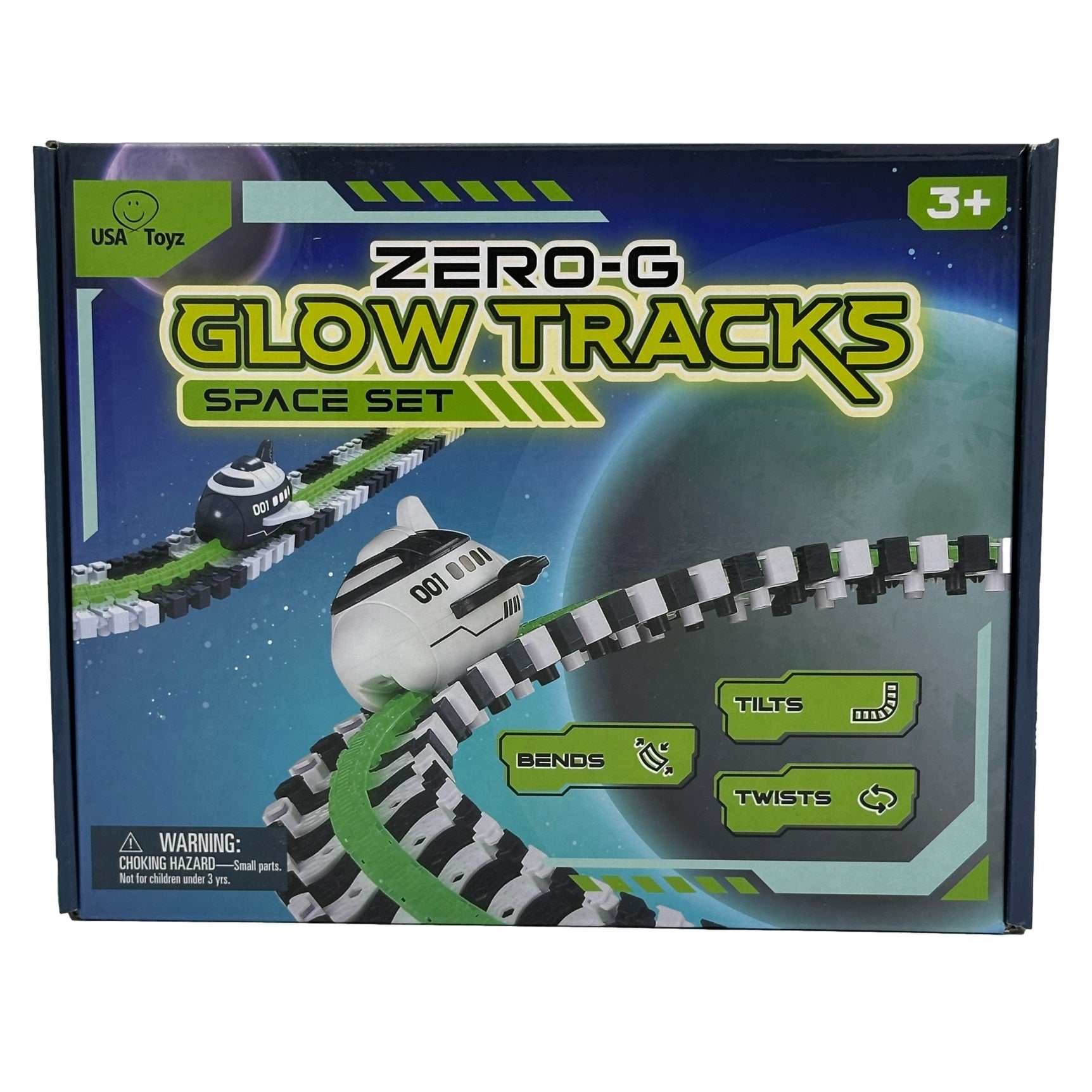 Box of "Zero-G Glow Tracks Space Set" toy.